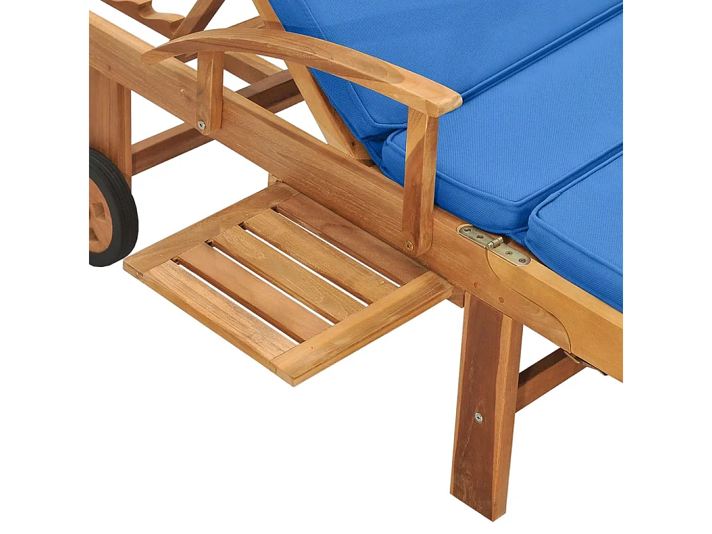 Ligbed met kussen massief teakhout blauw