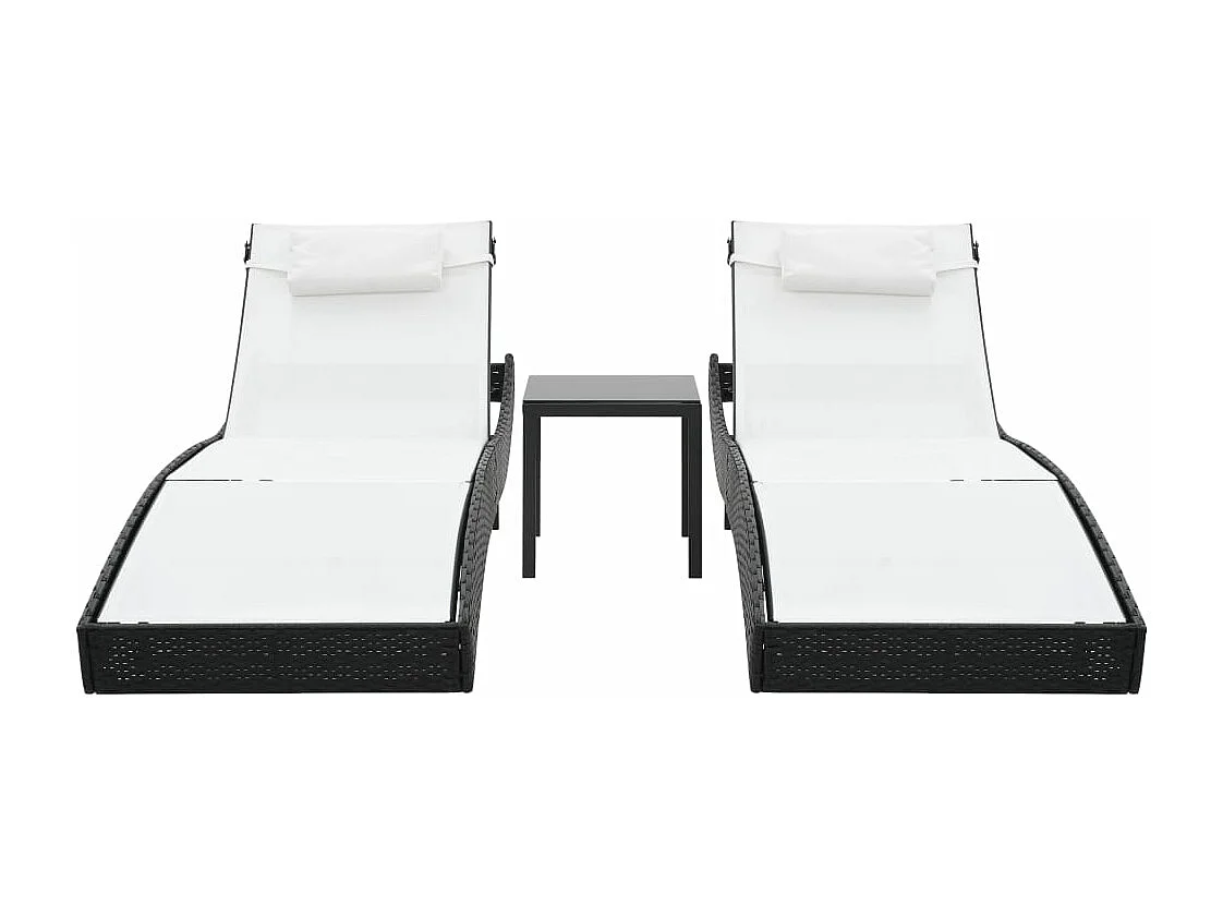 Lettini Prendisole 2 pz e Tavolo in Polyrattan e Textilene Nero