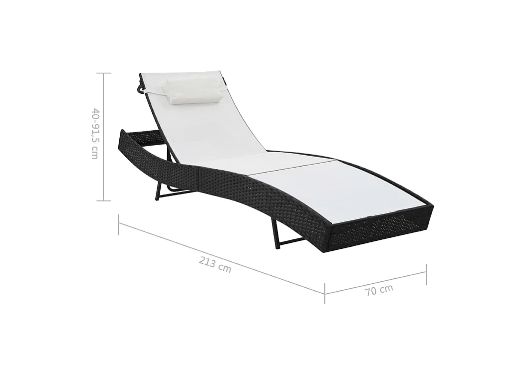 Sonnenliegen 2 Stk. mit Tisch Poly Rattan und Textilene Schwarz