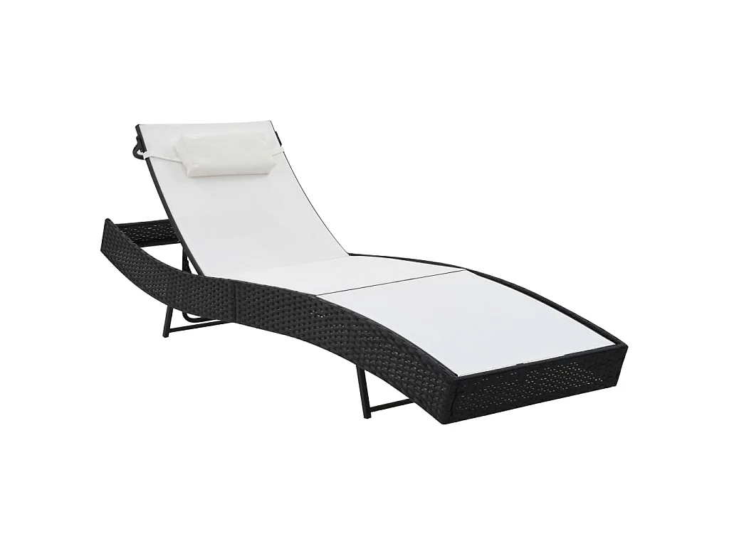 Sonnenliegen 2 Stk. mit Tisch Poly Rattan und Textilene Schwarz