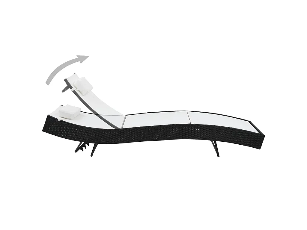 Sonnenliegen 2 Stk. mit Tisch Poly Rattan und Textilene Schwarz