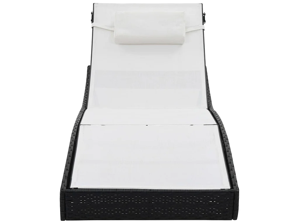 Sonnenliegen 2 Stk. mit Tisch Poly Rattan und Textilene Schwarz