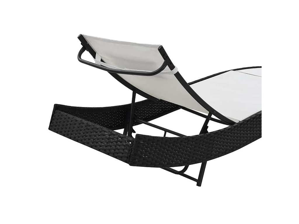 Sonnenliegen 2 Stk. mit Tisch Poly Rattan und Textilene Schwarz