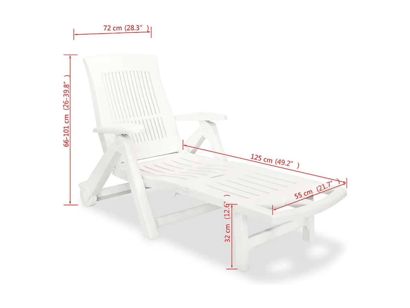 Lettino Prendisole con Poggiapiedi in Plastica Bianco