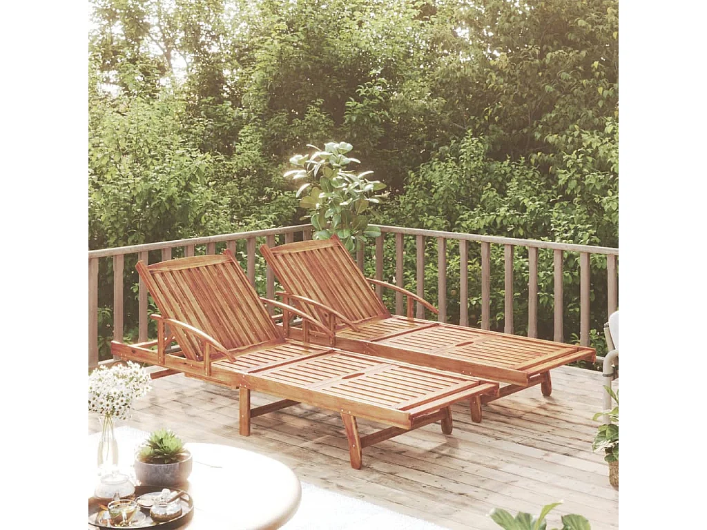Chaises longues lot de 2 Bois d'acacia solide