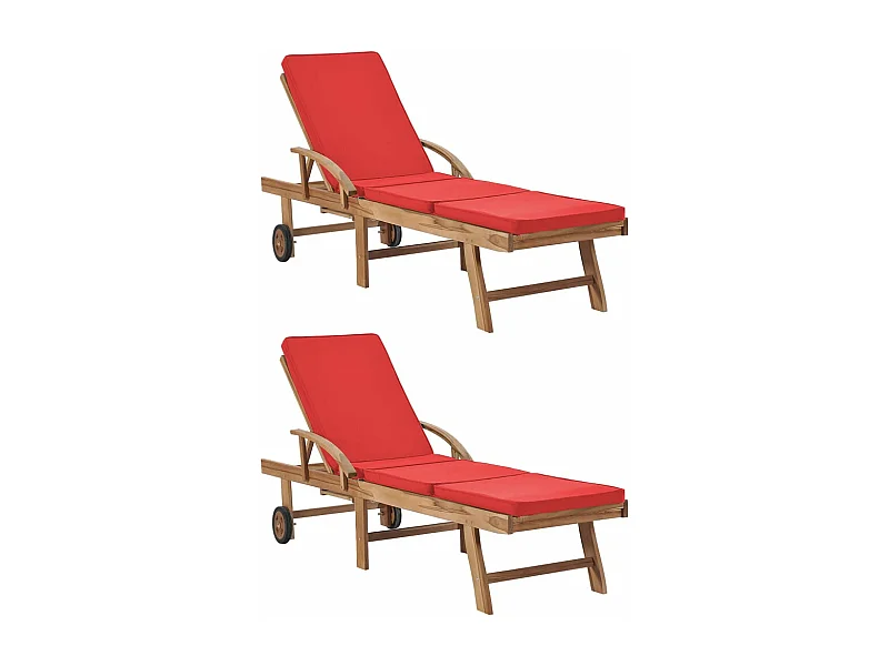 Lettini Prendisole con Cuscini 2 pz in Legno di Teak Rosso