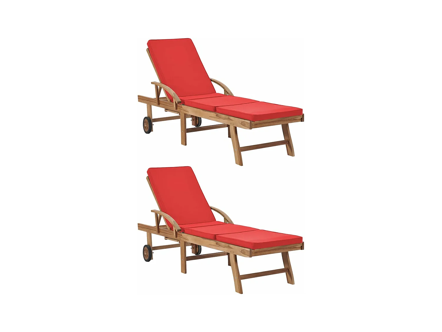 Chaises longues avec coussins 2 pcs Bois de teck solide Rouge