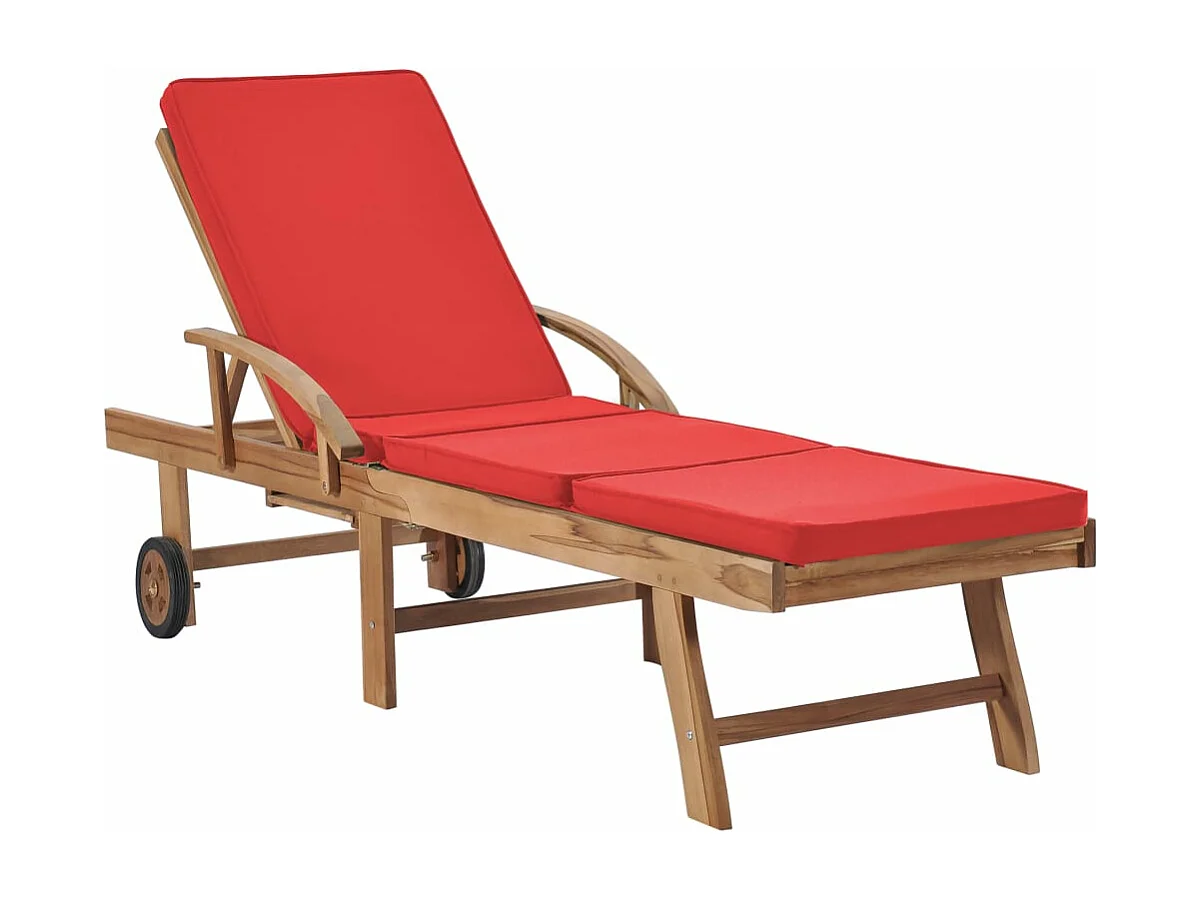 Chaises longues avec coussins 2 pcs Bois de teck solide Rouge