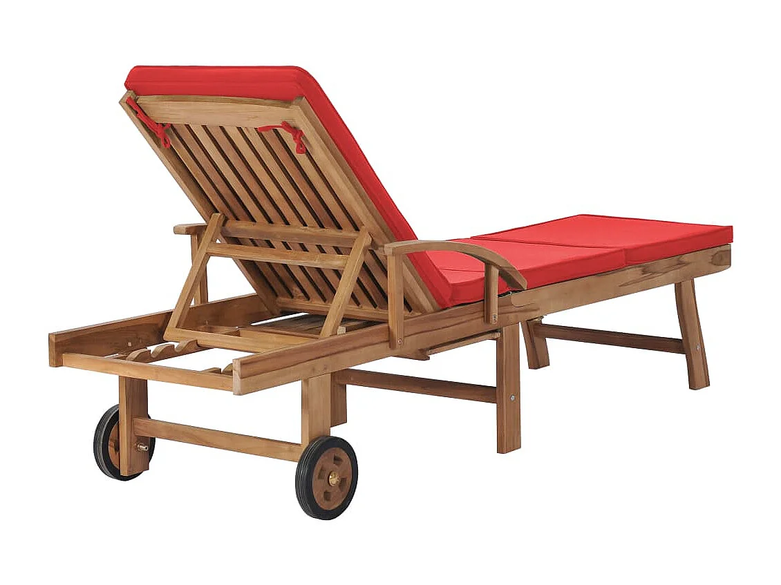 Chaises longues avec coussins 2 pcs Bois de teck solide Rouge
