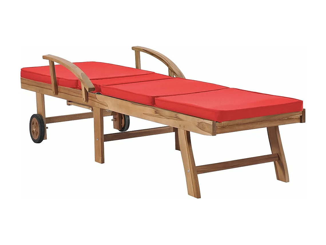 Chaises longues avec coussins 2 pcs Bois de teck solide Rouge