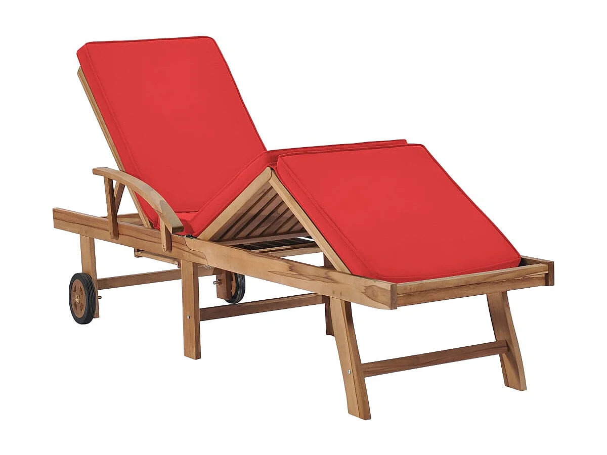Chaises longues avec coussins 2 pcs Bois de teck solide Rouge