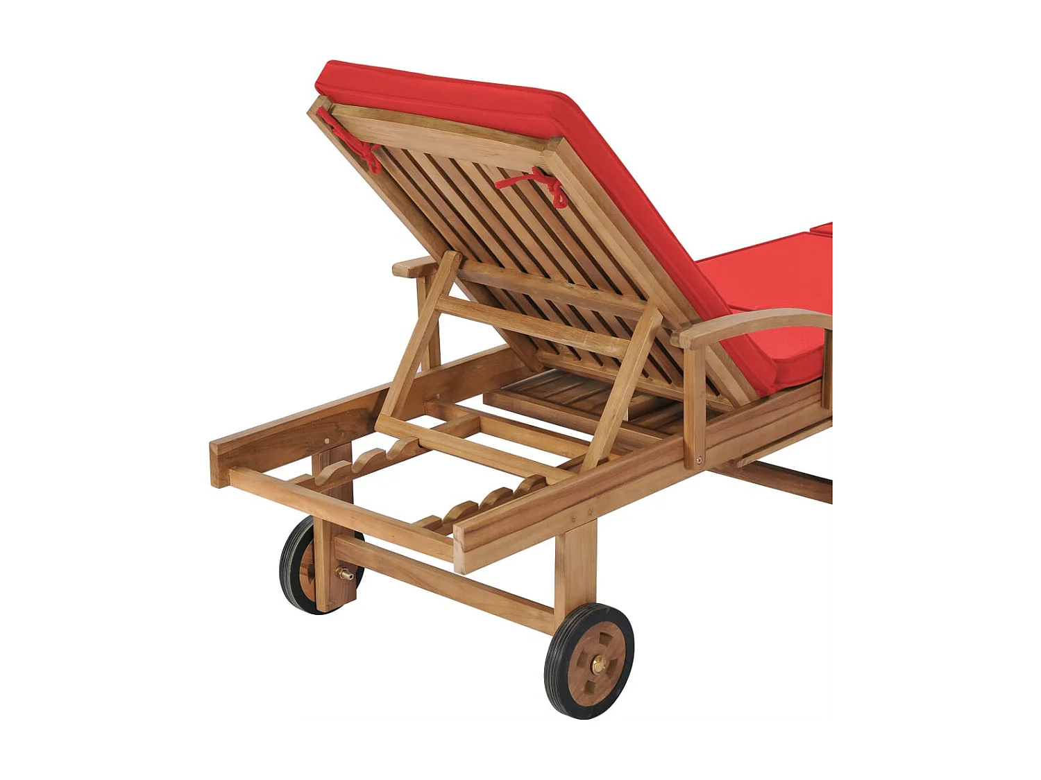 Chaises longues avec coussins 2 pcs Bois de teck solide Rouge