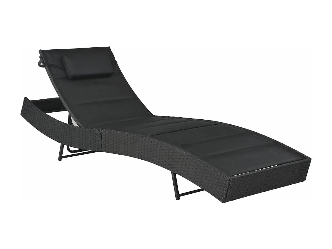 Sonnenliege Poly Rattan und Textilene Schwarz