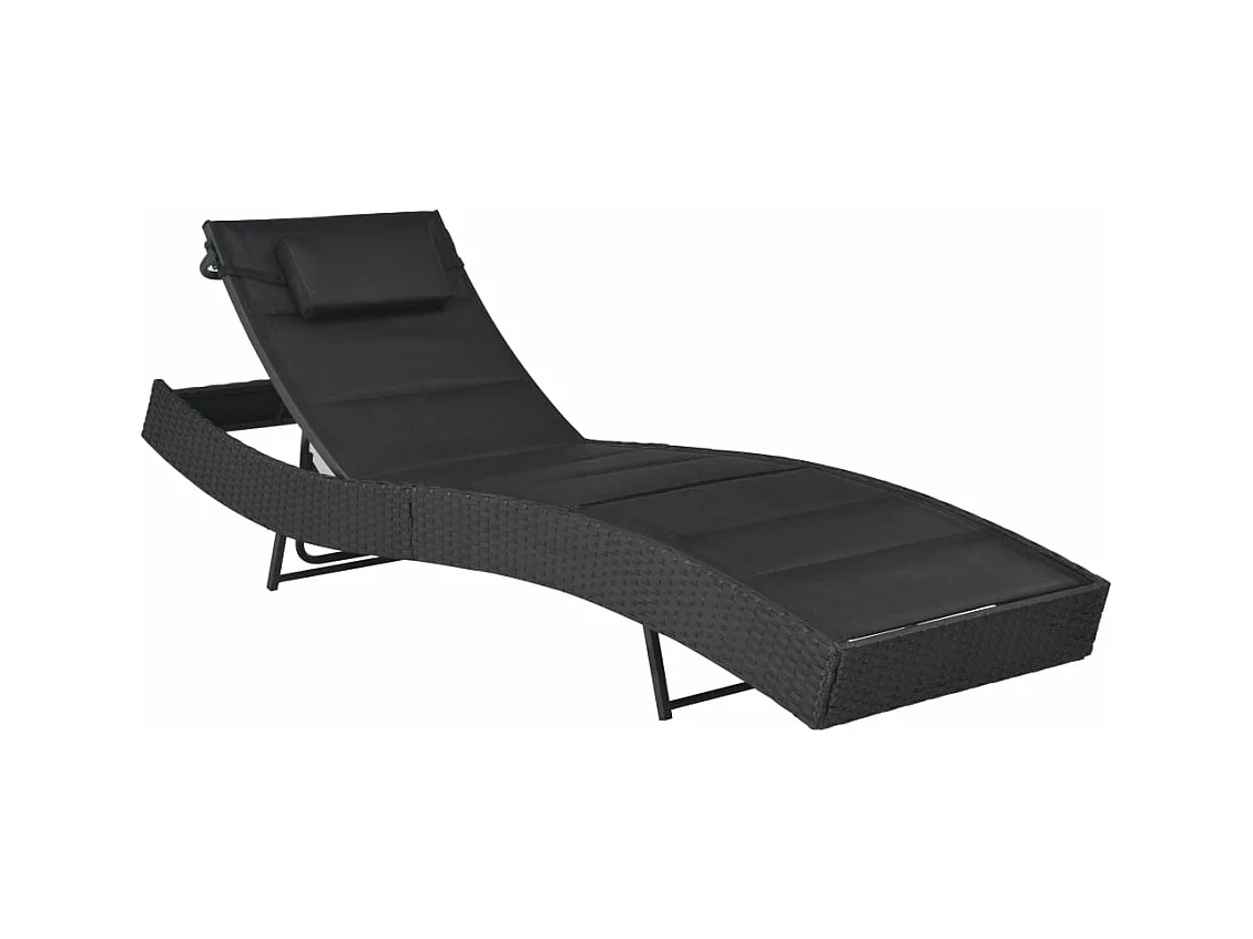 Chaise longue Résine tressée et textilène Noir