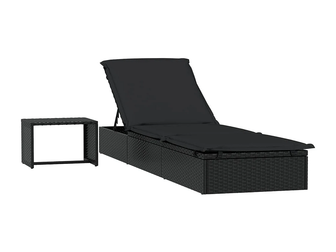 Espreguiçadeira 1 peça com mesa de vime sintético preto