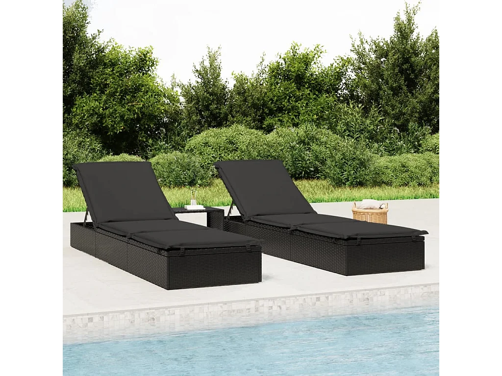 Transat 1 pc avec table noir résine tressée