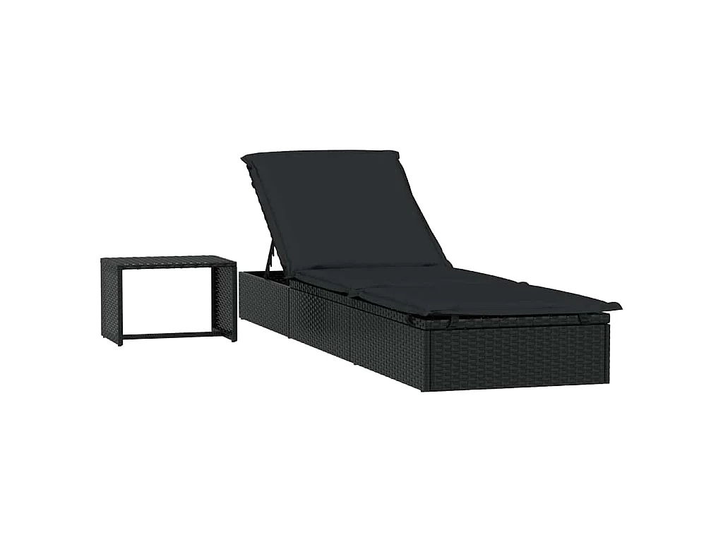 Espreguiçadeira 1 peça com mesa de vime sintético preto