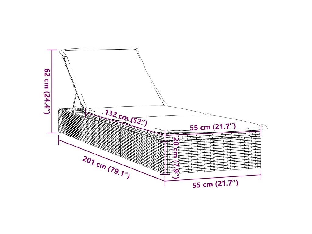 Espreguiçadeira 1 peça com mesa de vime sintético preto