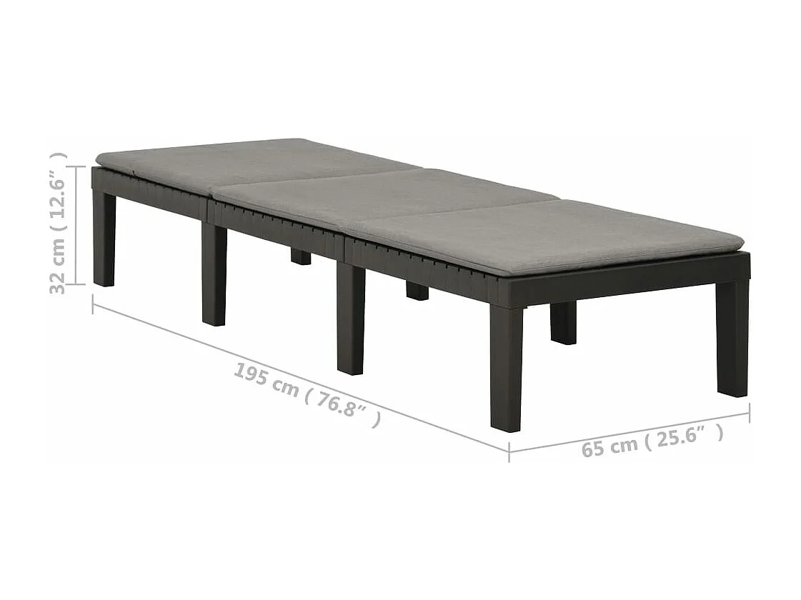 Ligbed met kussen kunststof antracietkleurig