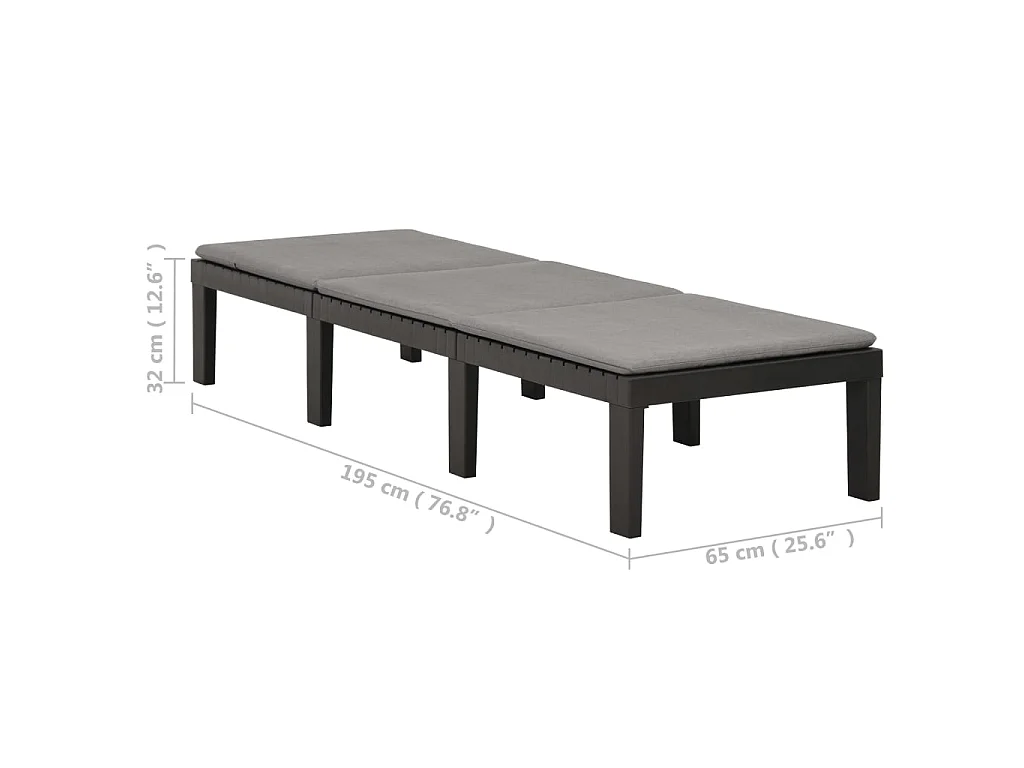 Ligbed met kussen kunststof antracietkleurig
