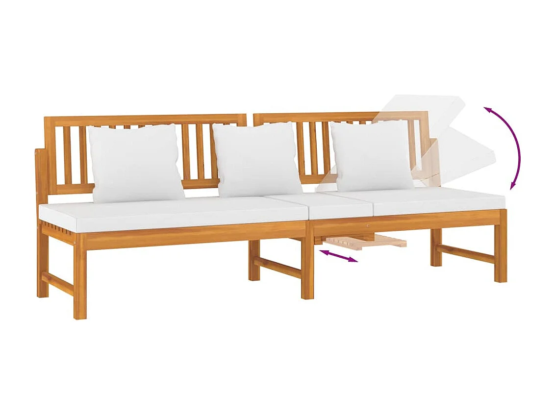 Dormeuse con Cuscino Crema 200x60x75cm Legno Massello di Acacia