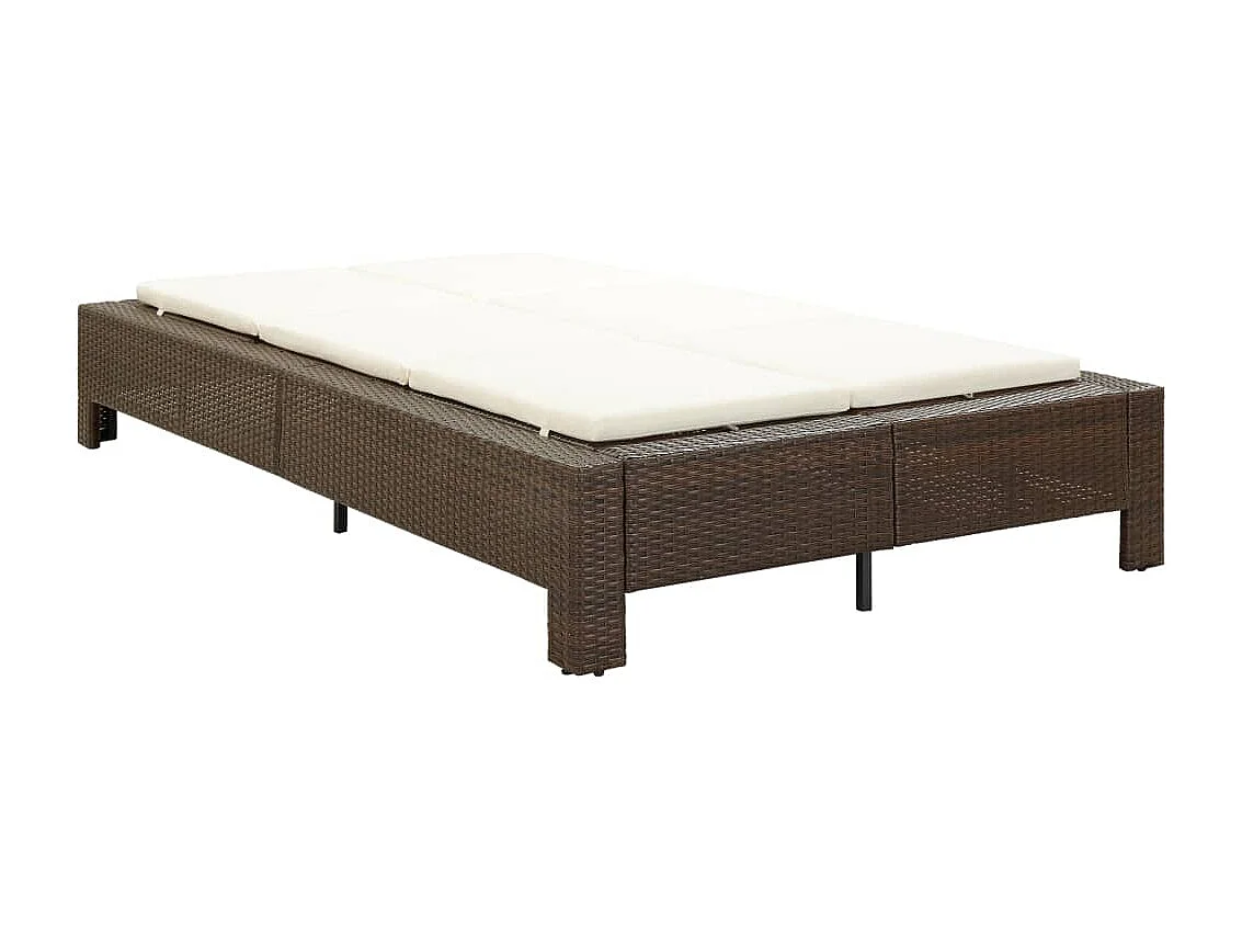 2-Personen-Sonnenliege mit Auflage Braun Poly Rattan