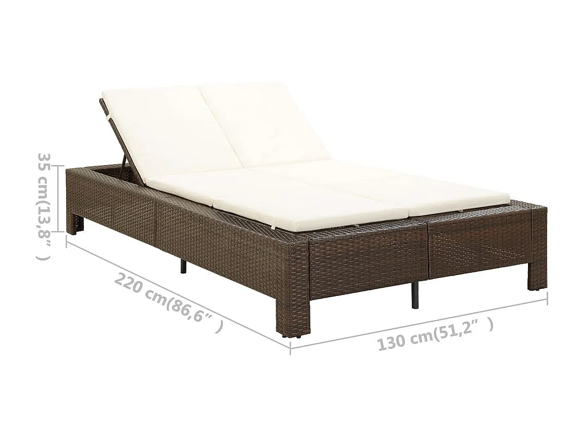 2-Personen-Sonnenliege mit Auflage Braun Poly Rattan