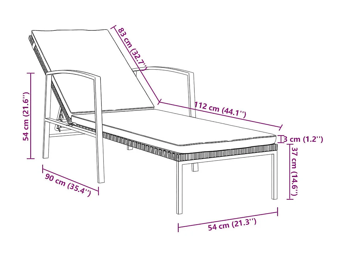 Chaises longues lot de avec table Résine tressée Gris