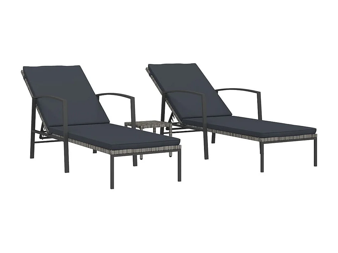 Ligbedden 2 st met tafel poly rattan grijs