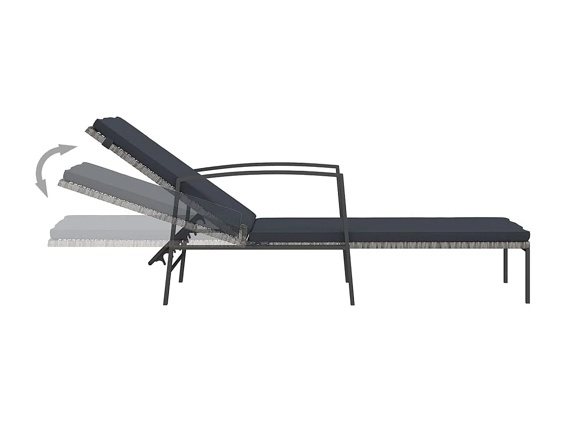 Ligbedden 2 st met tafel poly rattan grijs