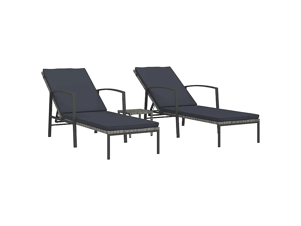Chaises longues lot de avec table Résine tressée Gris
