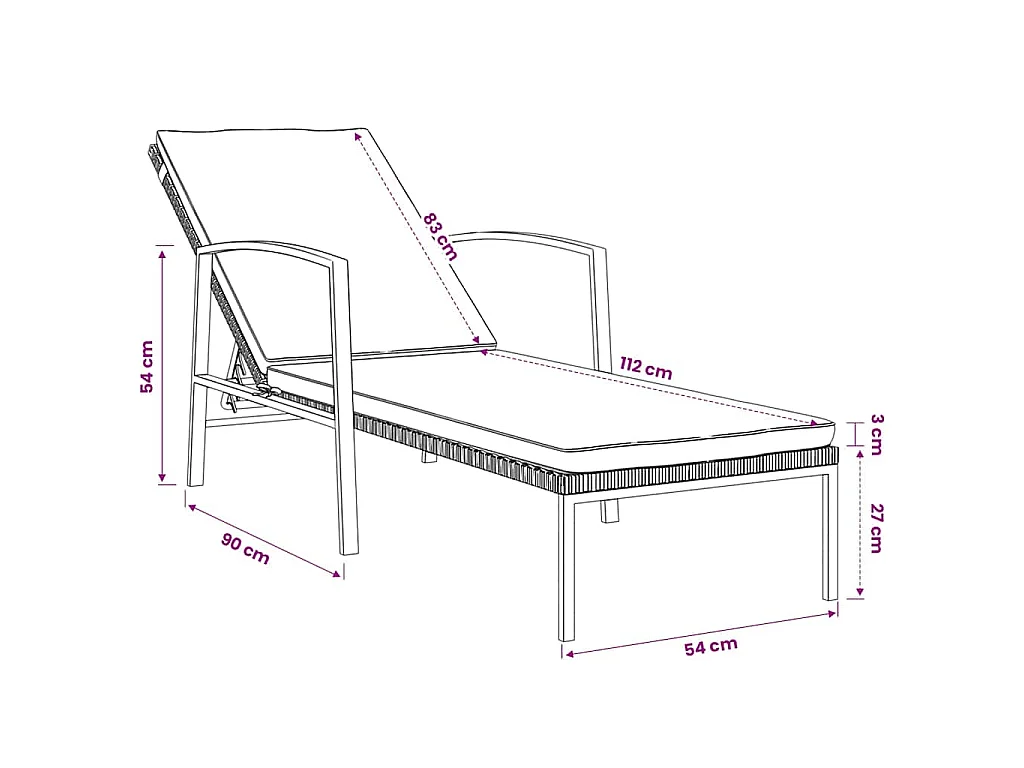 Chaises longues lot de avec table Résine tressée Gris