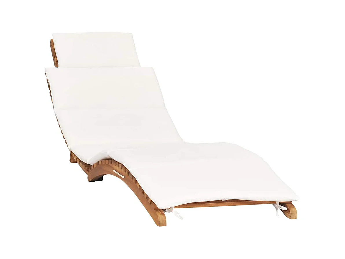 Chaise longue pliable avec coussin blanc crème Bois de teck