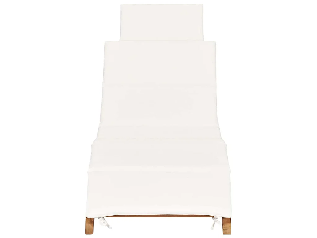 Tumbona plegable con cojín blanco crema madera maciza de teca