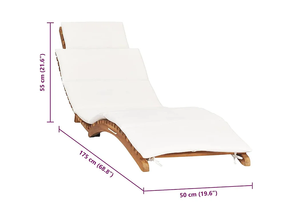 Tumbona plegable con cojín blanco crema madera maciza de teca