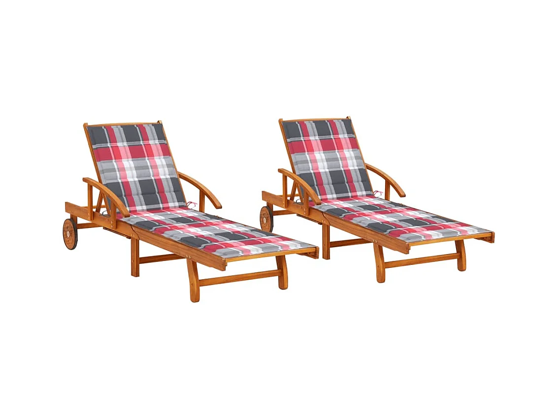 Chaises longues lot de 2 avec coussins Bois d'acacia solide