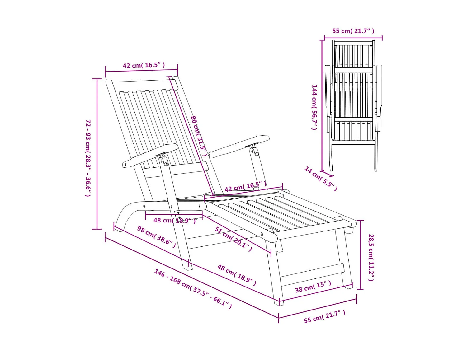 Chaise de terrasse avec repose-pied Bois d'acacia solide