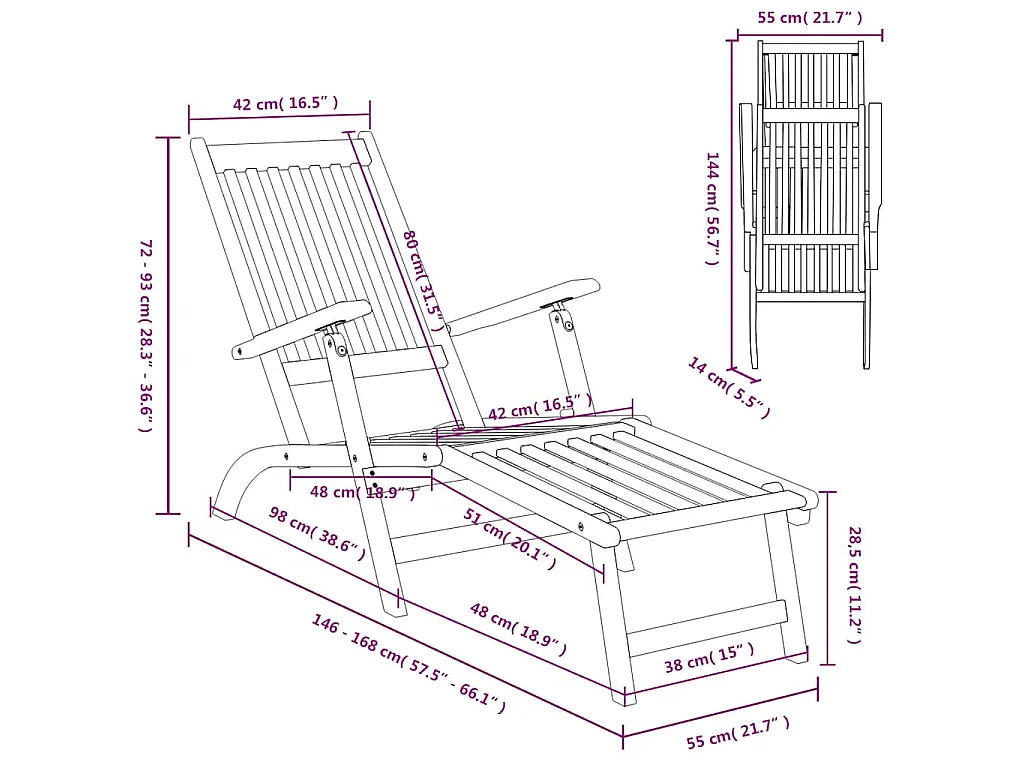 Chaise de terrasse avec repose-pied Bois d'acacia solide