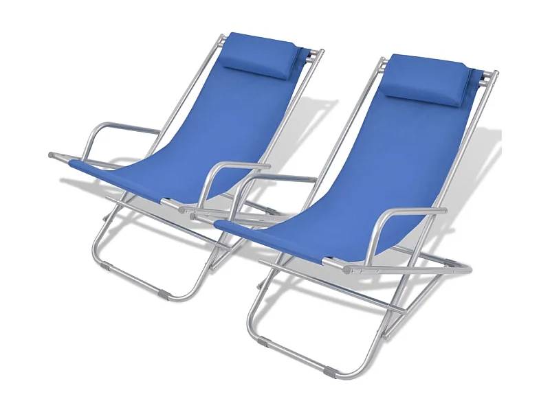 Chaises inclinables de terrasse lot de 2 Acier Bleu