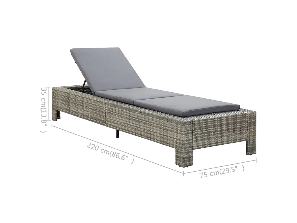 Ligbed met kussen poly rattan grijs