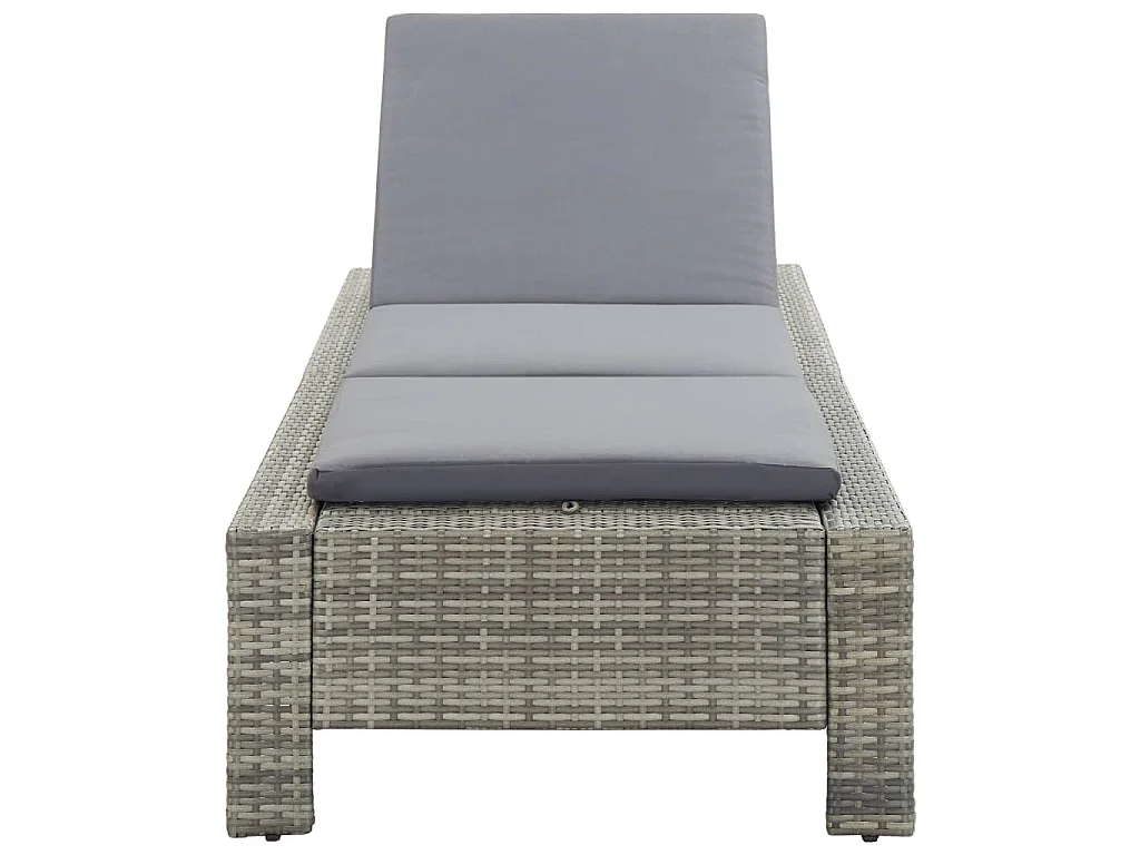 Ligbed met kussen poly rattan grijs