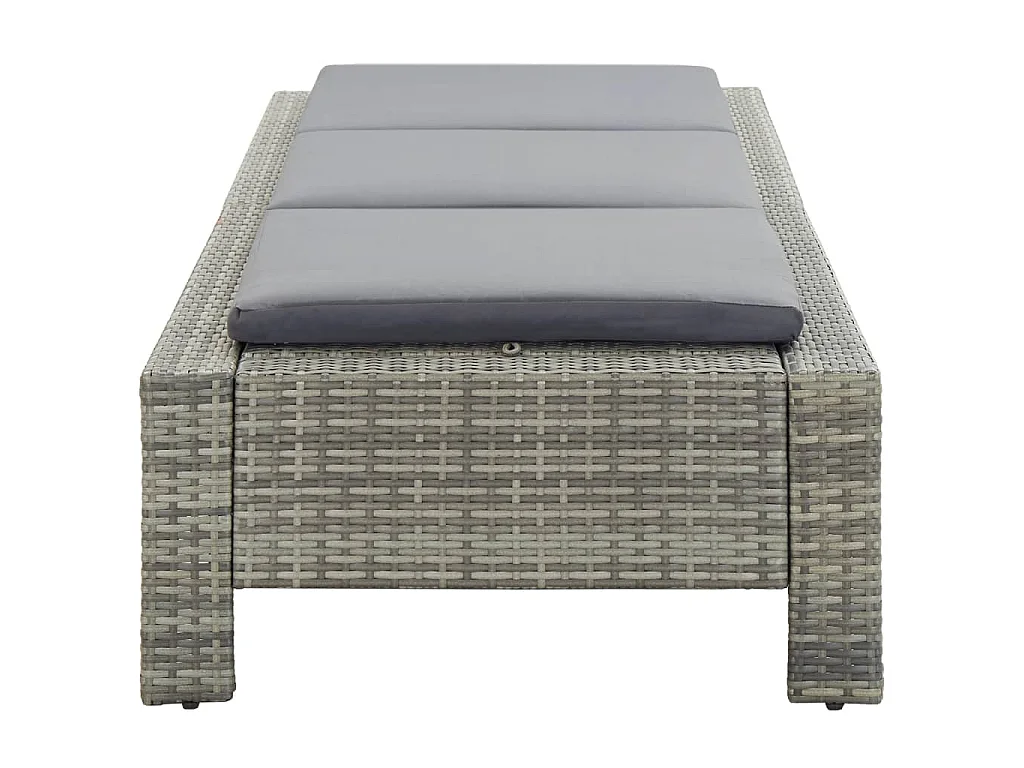 Ligbed met kussen poly rattan grijs