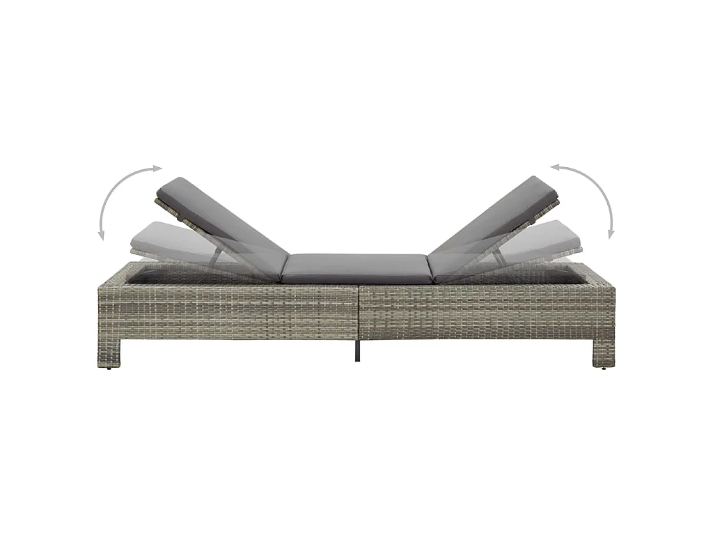 Ligbed met kussen poly rattan grijs