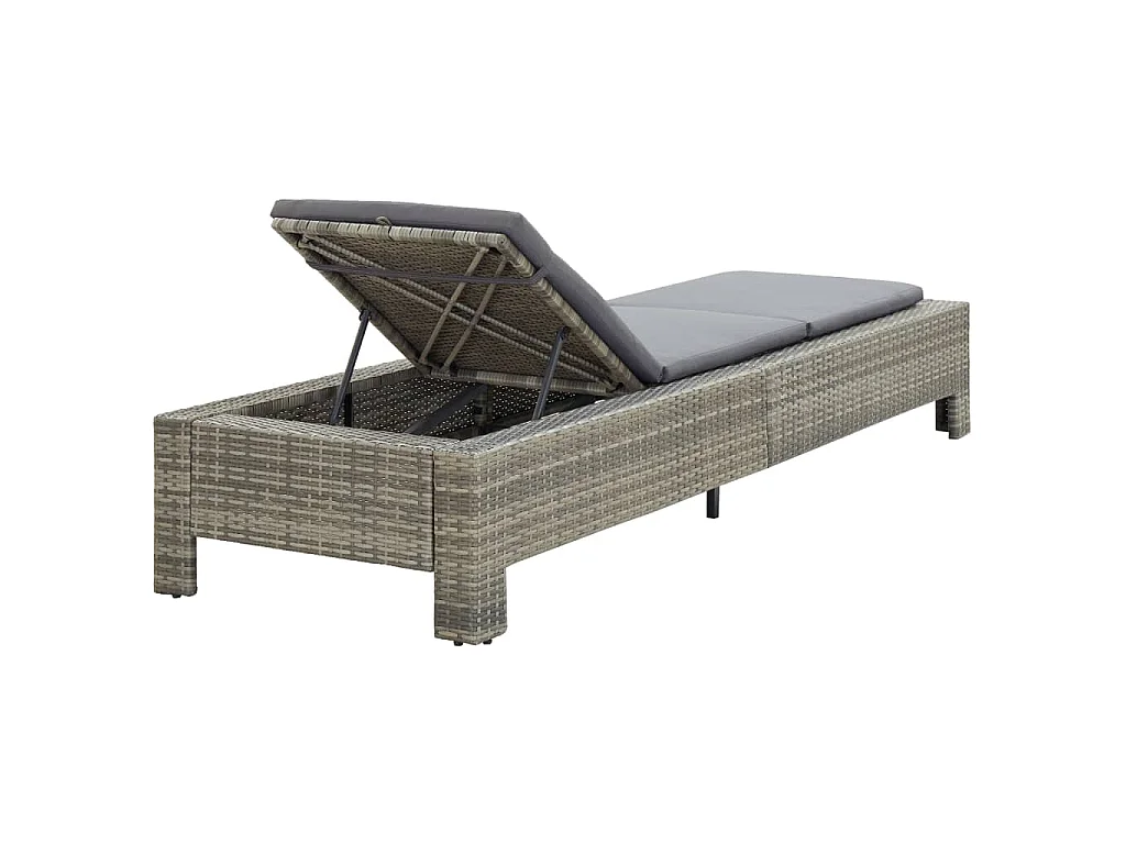 Ligbed met kussen poly rattan grijs