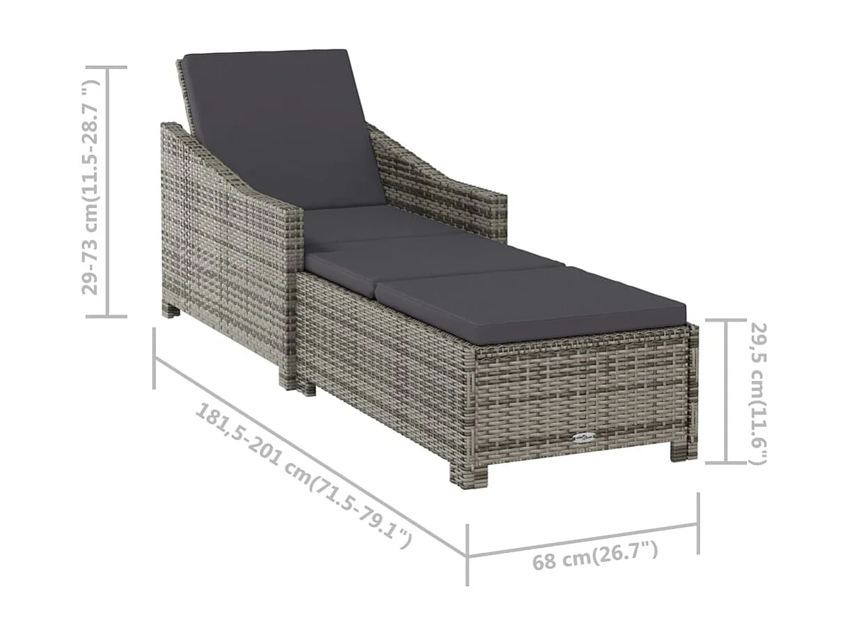 Ligbed met donkergrijs kussen poly rattan grijs