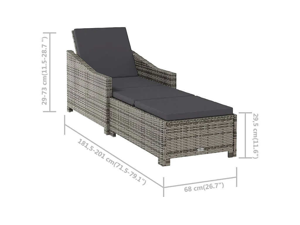Ligbed met donkergrijs kussen poly rattan grijs