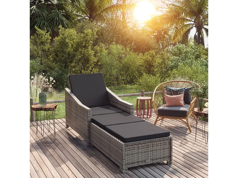 Ligbed met donkergrijs kussen poly rattan grijs