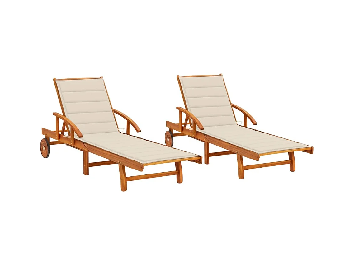 Chaises longues lot de 2 avec coussins Bois d'acacia solide