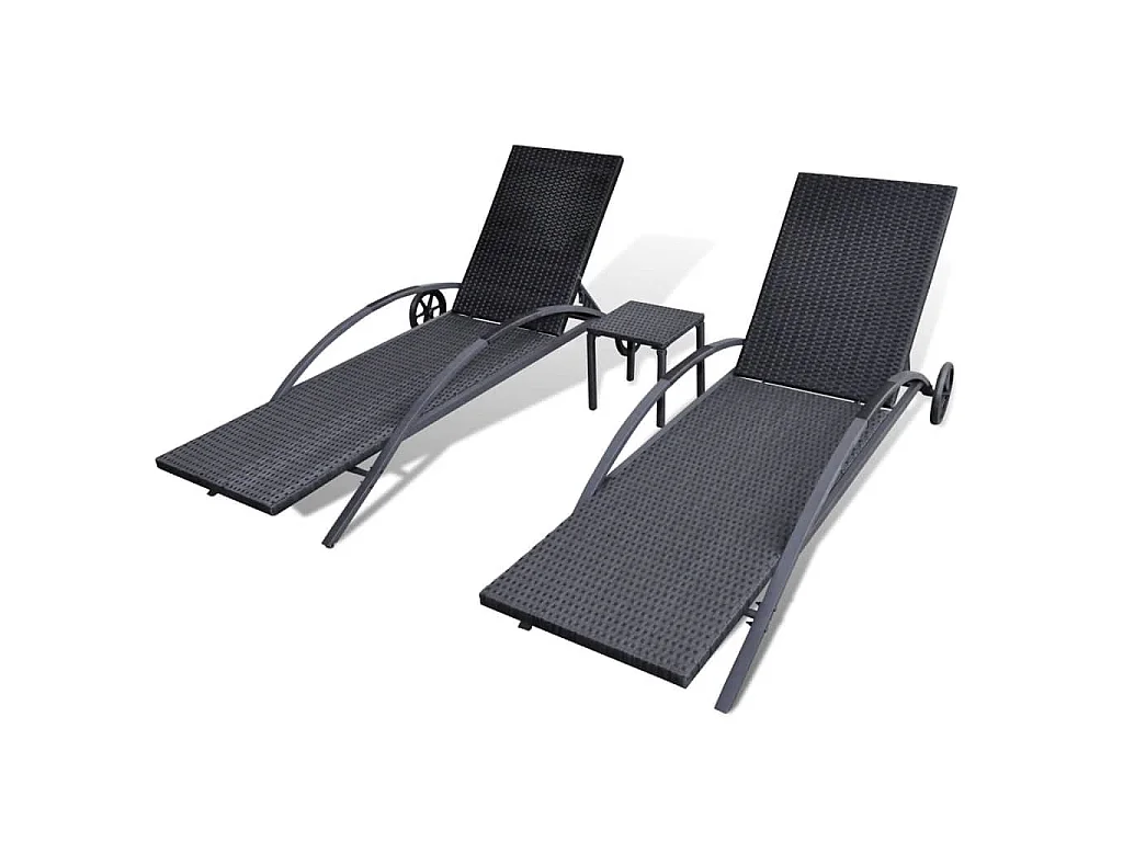 Espreguiçadeiras com mesa vime PE preto