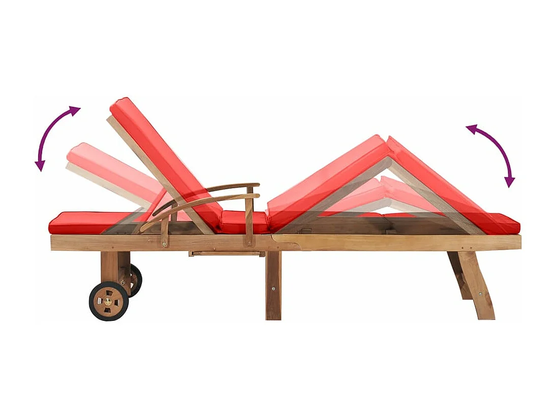 Ligbed met kussen massief teakhout rood